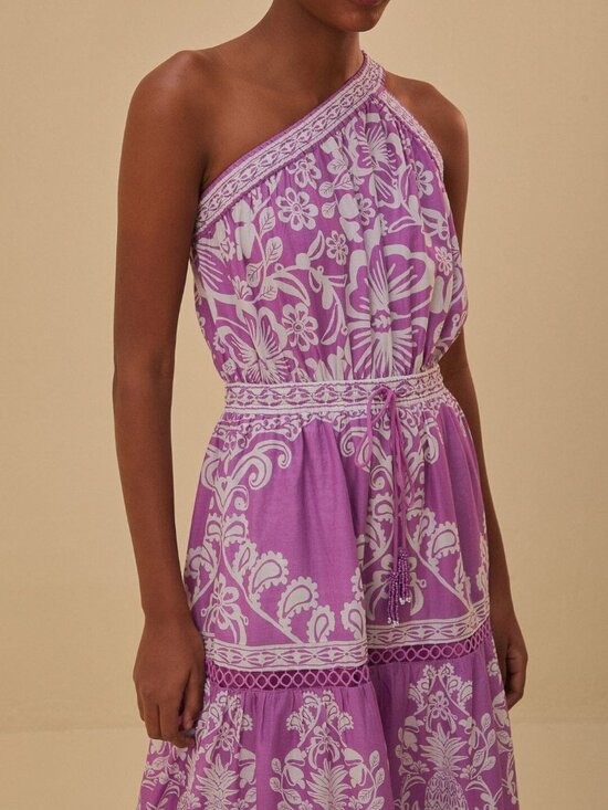 Farm Rio Dresses & Skirts - FARM Rio Sweet Garden Lilac Maxi Dress One-Shoulder